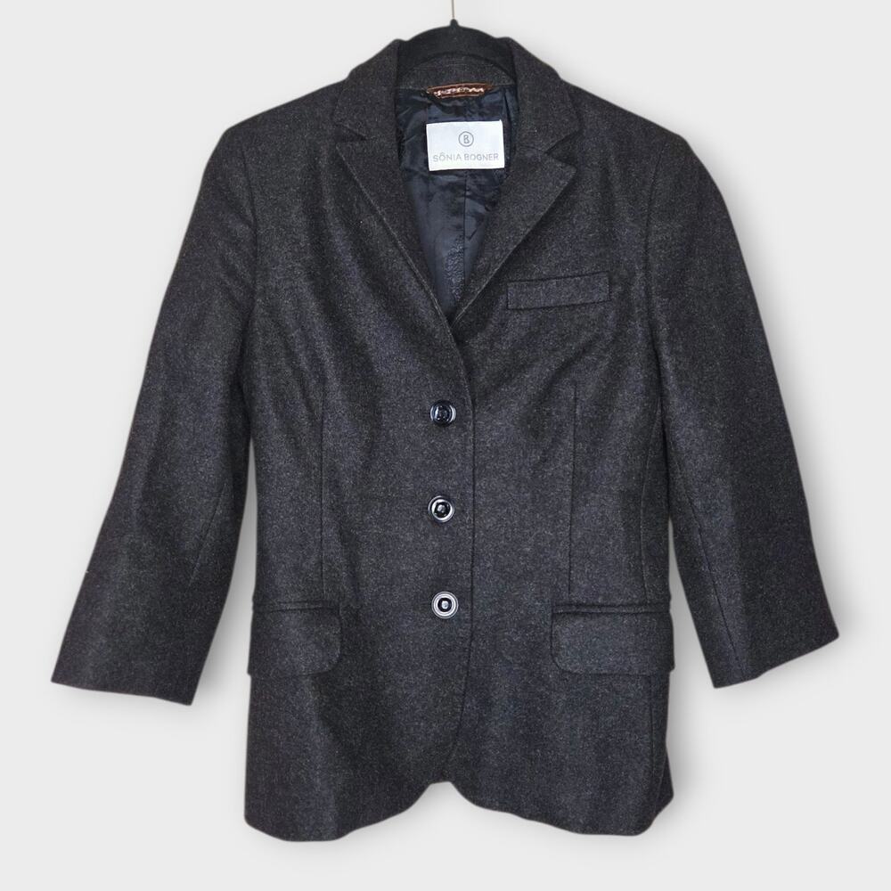 Sonia Bogner Women Charcoal Wool Angora 3 Button Blazer Size 6